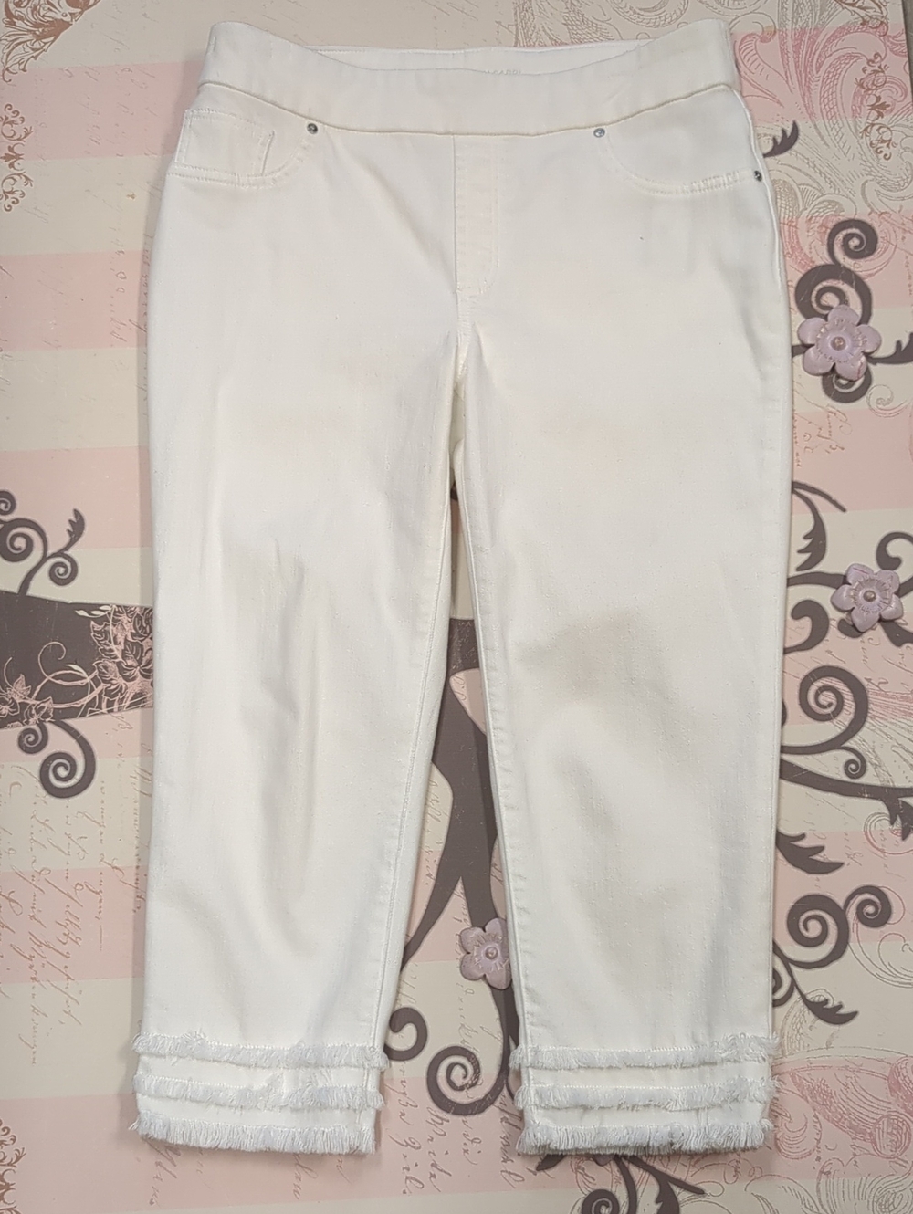 Chico's White Cropped Fringe-Hem Jeans